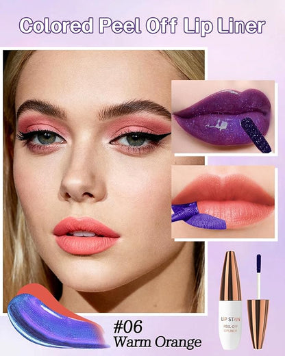 Lip Stain Peel Off, Waterproof Long Lasting Qiciy Tattoo Lip Gloss Color Peel Off Lips Tint Stain, Transfer-Proof Matte Tinted Lips Liner, High Pigmented Tattoo Lipstick Women Makeup-06 Warm Orange