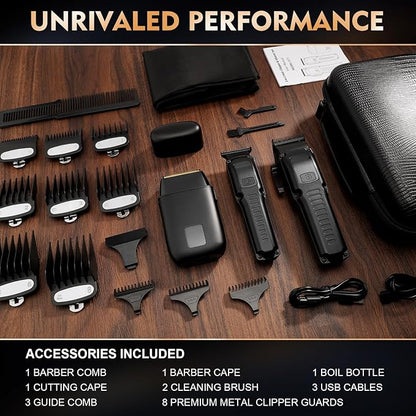Professional Hair Clipper for Men, 3 in 1 Hair Clipper Beard Trimmer and Electric Foil Shaver Set with LED Display, Cordless Grooming Kit for Home, Travel, Barber, Ideal Gift for Him