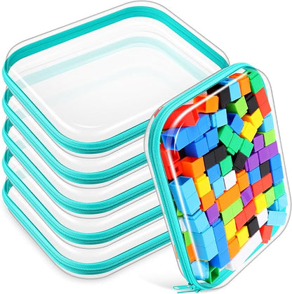 Sanwuta 6 Pcs Clear Hard Zipper Case Hard Plastic Zipper Pouches Makeup Bag Pencil Pouches Transparent Cases for Snacks Plastic Storage Organizer Box for Travel(Teal,9.84 x 7.87 x 2 Inch)