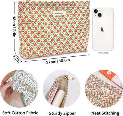 STARDW Aesthetic Floral Makeup Bag Cute Small Cosmetic Bags for Women Girls, Travel Toiletry Bag Large Capacity Zipper Makeup Pouch, Purse Organizer Pouches (Red Floral)