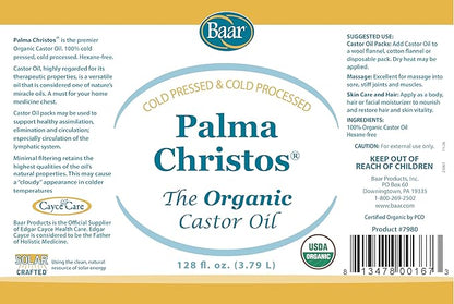 Baar Organic Castor Oil for Eyelash, Eyebrow and Hair Renewal, Skin Repair and Protection, Detox & Cleansing and Relief for Sore Muscles and Stiff Joints, Cold Pressed, Hexane Free, 128 fl oz / 1 gal
