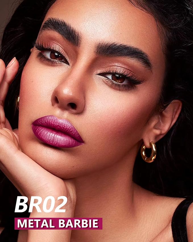 MAKI YIKA 3Pc Metallic Lipstick Long Lasting, Hot Pink Red Brown Glitter Lipsticks, High Shine Lipstick No Smudge No Transfer Liquid Lip Gloss (Hot Pink/Red/Brown)