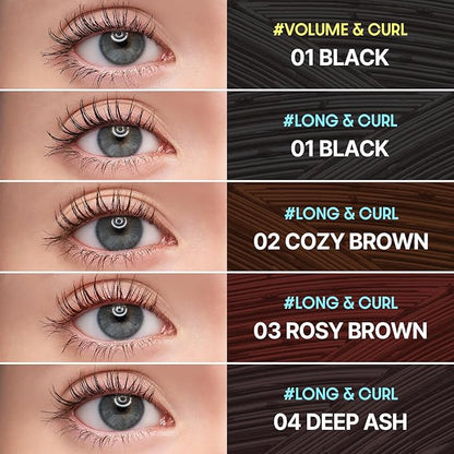 COSNORI Perfect Setting Waterproof Mascara Volume & Curl - Volumizing Mascara Black – Thicker, Voluminous Eyelashes – Waterproof, Smudge Proof, Clump Free – Irritation Free Tested, 0.24 fl.oz.