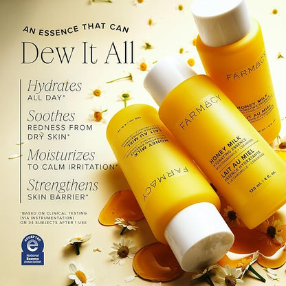 Farmacy Hydration & Barrier Duo - Hydrating Honey Milk Essence (120ml) + Honey Halo Ceramide Moisturizer (50ml) to Soothe, Moisturize & Strengthen Skin for a Healthy Glow
