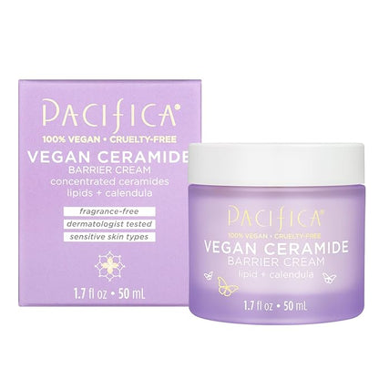 Pacifica Face Cream - Vegan Ceramide Barrier Cream w/Niacinamide & Shea Butter - Hydrating Daily Face Moisturizer Fragrance Free for Sensitive Skin, Vegan, Clean Beauty Allergy & Dermatologist Tested