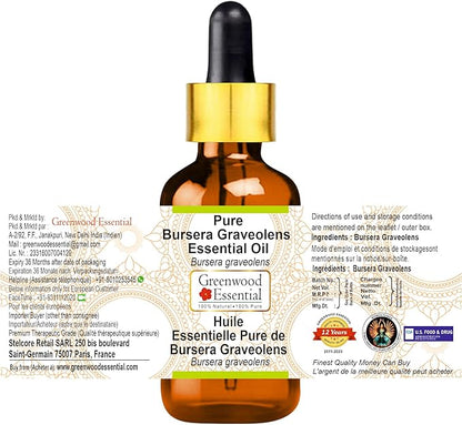Greenwood Essential Bursera Graveolens Essential Oil (Bursera graveolens) with Glass Dropper | Pure | Non-Sticky | Non-Greasy | Lightweight | Unisex | All Skin Types | Steam Distilled 5ml (0.16 oz)