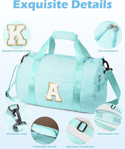 Gift for Cheerleader Girl, Girls Travel Duffle Bag, Kids Initial Overnight Bags with Shoe Compartment, Personalized Weekend Bag with Cosmetic Pouch, Gift for Grandaughter (Letter G)