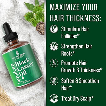 Jamaican Black Castor Oil for Hair Growth. Strengthens & Hydrates Thinning, Dry Hair for a Healthier-Looking Scalp. For Women & Men – Vegan & Unscented 2oz Serum (Pack of 2)