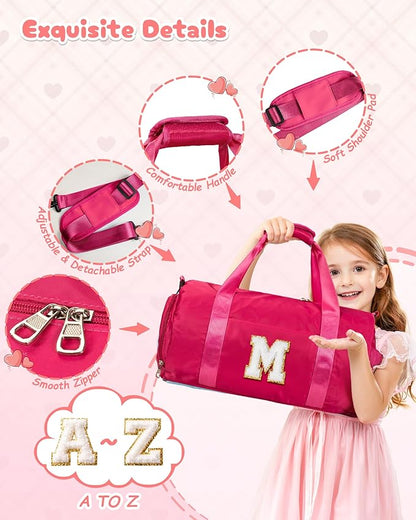 Teen Girl Gifts, Girls Travel Duffel Bag, Kids Initial Overnight Bags with Shoe Compartment, Customized Sport Gym Weekender Bag with Makeup Pouch, Birthday Gift for Kid (Letter V)