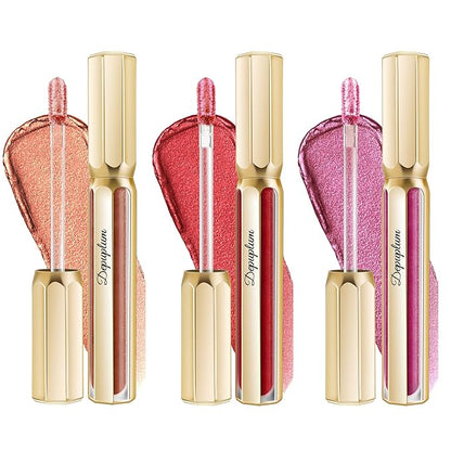3Pc Lipsticks Set for Women Metallic Lipstick Long Lasting Dark Red Bronze Burgundy Lip Gloss, Metal Shine Lightweight Hydrating Full Coverage Lip Color, DP103/104/107