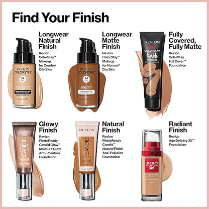 Revlon ColorStay Full Cover Longwear Matte Foundation, Heat & Sweat Resistant Lightweight Face Makeup, Ivory (110), 1.0 oz