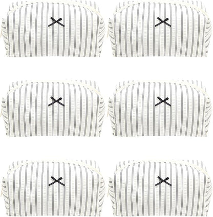 PAZIMIIK 6PCS Cozy Makeup Bag Small Aesthetic Travel Zipper Cosmetic Pouch for Women Make Up Beauty Accessories Brushes, Stripe Black