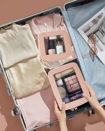 KOTORA Small Makeup Bag for Purse Cute Travel Makeup Bag Clear Cosmetic Bag with Zipper, Car Make Up Bag Organizer Storage Traveling Car Accessories Travel Essentials for Women (Nude Pink)