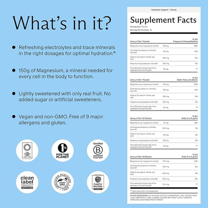 Needed. Hydration Support with Electrolytes & Trace Minerals – Electrolytes for Pregnancy & During Lactation - 30 Hydration Packets Lightly Sweetened with Real Fruit, Variety