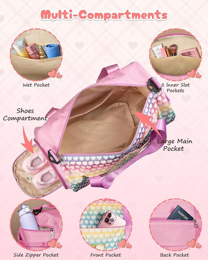 8 Year Old Girl Birthday Gifts, Girls Travel Duffel Bag, Kids Initial Overnight Bags with Shoe Compartment, Personalized Weekender Bag with Makeup Pouch, Perfect for Sleepovers (Letter C)