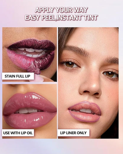 Peel Off Lip Liner Stain, Long Lasting Waterproof Transfer-Proof Lip Tint Stain Peel Off, Non-stick High Pigmented Lip Gloss Lipliner Tattoo, Liquid Tinted Lipstick, Lip Makeup Gift for Women Girl-04