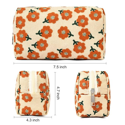SOIDRAM 2 Pieces Makeup Bag Floral Cosmetic Bag Purple Blue Makeup Pouch Travel Toiletry Bag Organizer Cute Makeup Brushes Storage Bag for Women