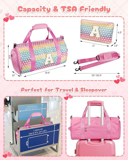 Stocking Stuffers for Toddler, Girls Travel Duffel Bag, Kids Initial Overnight Bags with Shoe Compartment, Personalized Weekender Bag with Makeup Pouch, Gifts for Grandkids (Letter Z)
