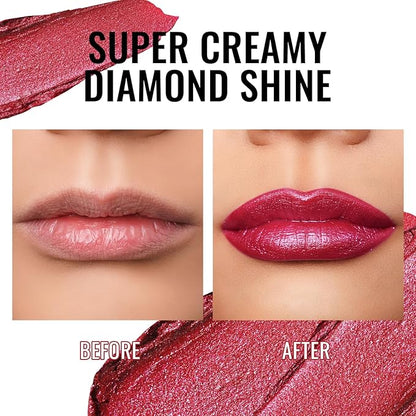 Oulac Shimmer Lipstick for Women, Infinity High Shine Finish, Hydrating Lip Color Infused with Damask Rose Oil for All-Day Comfort, Gluten-Free Vegan Beauty, D03 Soirée Red