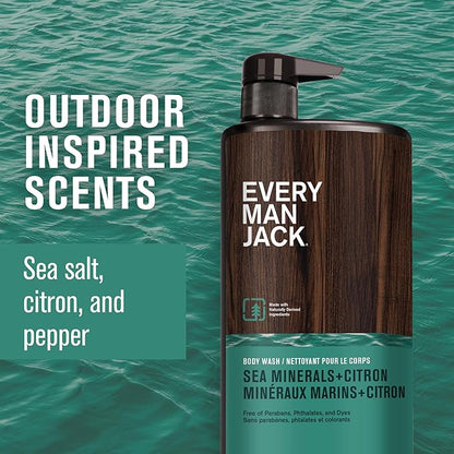 Every Man Jack Men’s Hydrating Body Wash for All Skin Types - Cleanse and Hydrate Skin with Naturally Derived Marine Extracts, Coconut Oil, and a Sea Minerals + Citron Scent - 33.8 fl. oz. - 2 Bottle