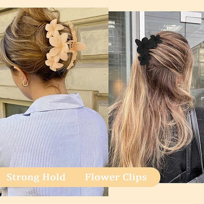 Hawaiian Flower Hair Clips Large Matte Hair Claw for Women Non-Slip Strong Hold Clips for Thick Hair, Hair Accessories for Women and Girls,Black,Purple,Pink, Light yellow