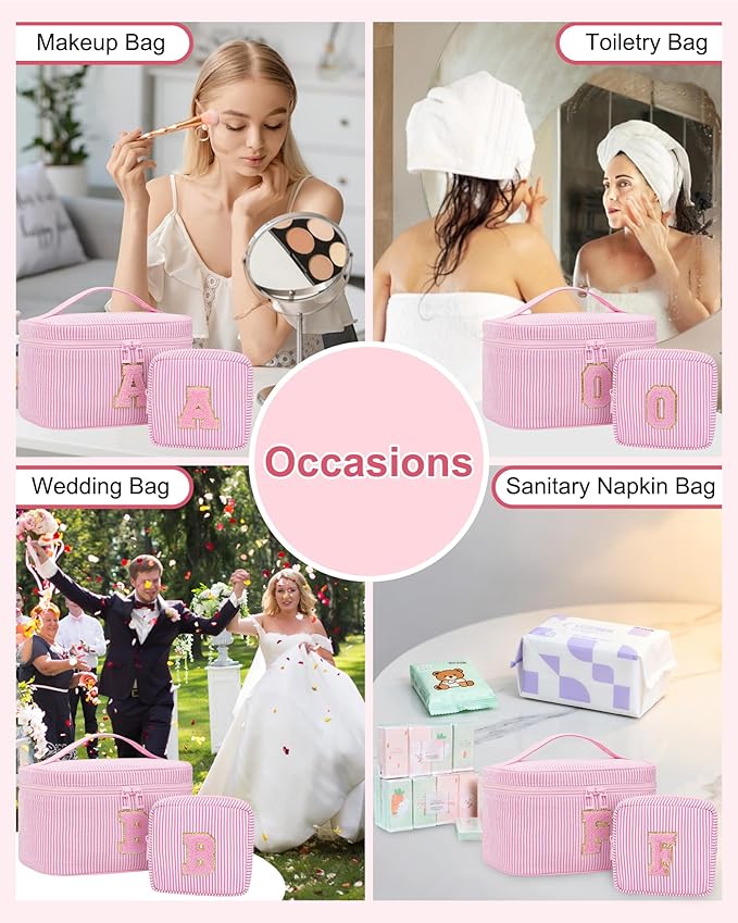 MONSTINA Personalized Initial Makeup Bag for Women,Make Up Case for Girlfriend Bridesmaid Wife,|Personalized Gifts for Women Friends|Cute Toiletry Make Up Traveling Stuff Organizer,Pink X