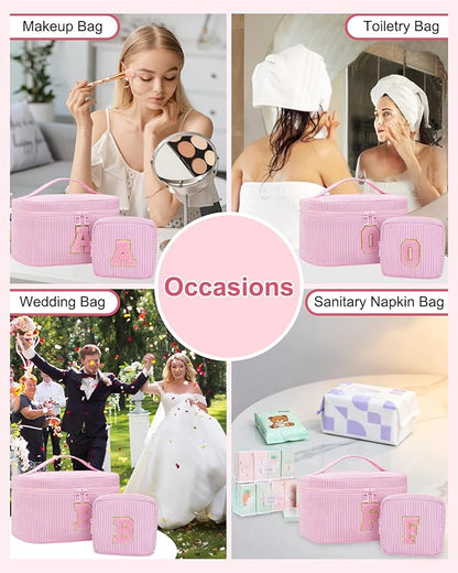 MONSTINA Personalized Initial Makeup Bag for Women,Make Up Case for Girlfriend Bridesmaid Wife,|Personalized Gifts for Women Friends|Cute Toiletry Make Up Traveling Stuff Organizer,Pink X