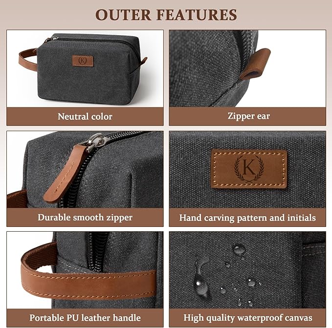 Janhavi Waterproof Make Up Bag, Personalized Initials & Wheat Ear,Travel Essentials Toiletries Men, Men's Accessories Storage, Mens Travel Bag Toiletry,Traveling bags for men(Dark Grey Q)