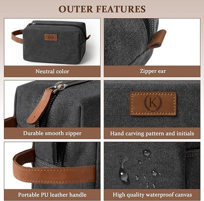 Janhavi Canvas Toiletry Bag for Men Waterproof, Personalized Engraved Initials & Wheat Ear, Toiletry Bag For Shower Caddy, Cruise Ship Essentials, Groomsmen Gifts, Men's Accessories (Dark Grey E)