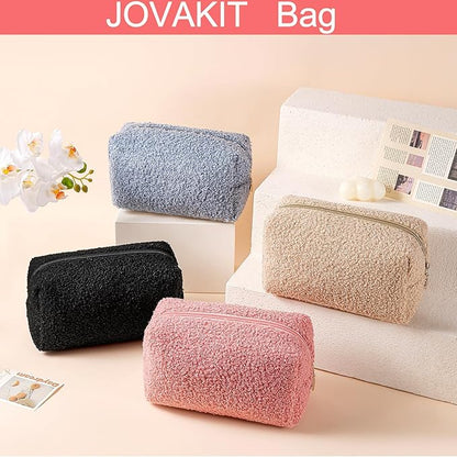 JOVAKIT Travel Makeup Bag Cosmetic Bag for Women, Fashion Christmas Gifts, Plush Zipper Make Up Pouch, Large Capacity Toiletry Organizer Makeup, Portable Storage Bag Trendy Stuff (Rose Red)