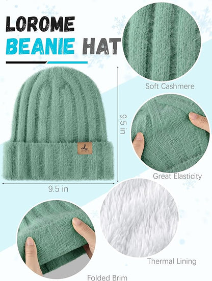Winter Beanie Hat Scarf Gloves, Warm Fleece Knit Hat Long Scarf Neck Warmer Touch Screen Winter Gloves Set Gifts for Women