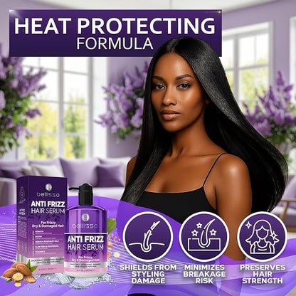 BELLISSO Anti Frizz Hair Serum for Frizzy and Damaged Hair - Humidity Treatment Control - Styling and Smoothing Products for Women and Men - 8.45 Fl Oz