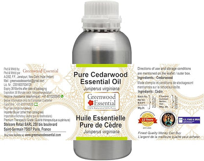 Greenwood Essential Cedarwood Essential Oil (Juniperus Virginiana) Pure | Non-Sticky | Non-Greasy | Lightweight | Men & Women | All Skin Types | Steam Distilled 300ml (10 oz)