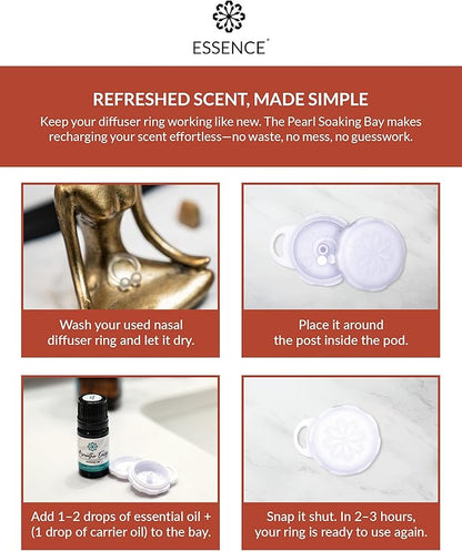 Essence Pearl Travel Case - Wearable Aromatherapy Kit with Nasal Diffuser Rings, Soaking Bay, and 5mL Essential Oil – Portable Wellness Gift Set for On?The?Go Self Care