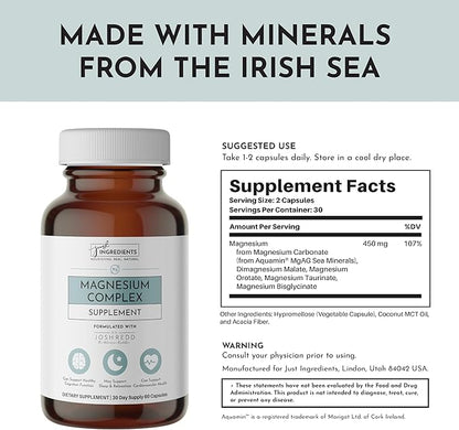 Magnesium Complex – 60‑Capsule Five Bioavailable Magnesium Forms (Aquamin® Sea Minerals, Malate, Orotate, Taurate, Bisglycinate) – Supports Relaxation, Sleep, Mood, Heart & Nervous System
