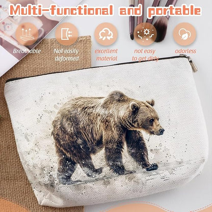 Makeup Bag Travel Cosmetic Bags Small Makeup Case Waterproof Zipper Pouch for Women Girls 7X9inches - Bear'S Journey in A Misty Watercolor Landscape