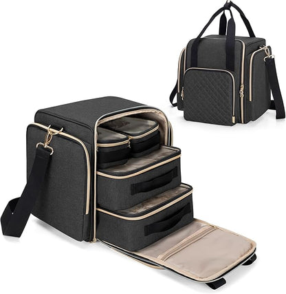 LUXJA Travel Makeup Bag with 4 Inner Removable Cases, Large Cosmetic Bag with Multiple Storage Sections (Patent Design, Bag Only), Black