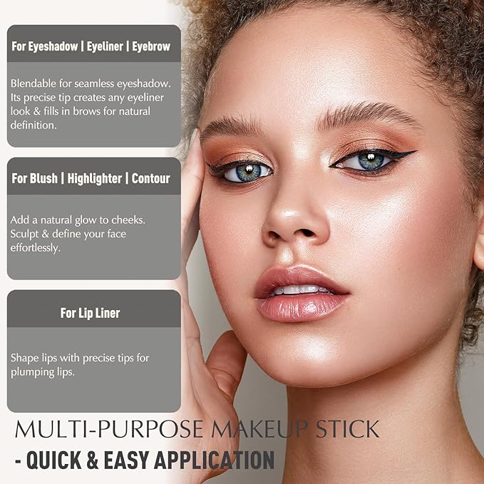 Pearl White Eyeshadow Stick, Shimmer Cream Eyeshadow Long-Lasting Eye Brightener Stick High Pigmented Glitter Highlighter Makeup Pencil Crayon with Blending Brush & Built-in Sharpener