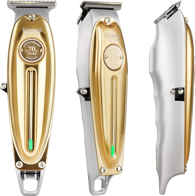 KEMEI Professional Beard & Hair Trimmer for Men, Cordless T-Blade Trimmers, Electric Hair Clippers for Barbers and Stylists, All Body Grooming-Model 1949 Gold