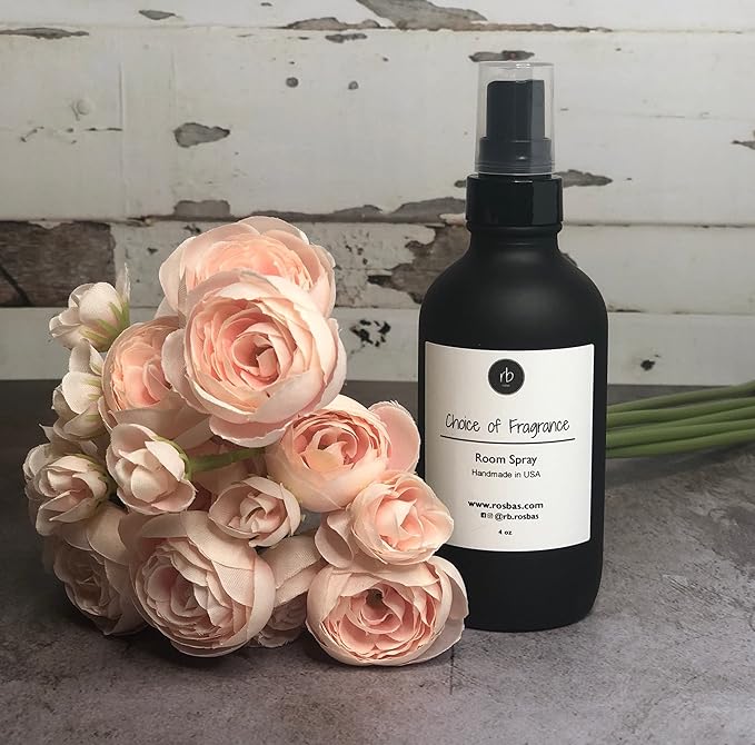 Rosbas Room Spray, Lavender Scented, Matte Black Glass Bottle, 4 oz, Drawstring Cotton Bag, Long Lasting Scented Air Freshener, Non-Aerosol, Handmade in the USA
