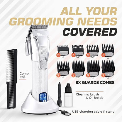 Fagaci Professional Hair Clippers & Barber Brush Neck Duster Set, Turbo Power Cordless Hair Clippers for Men, High Carbon Steel Blades, 2 Count