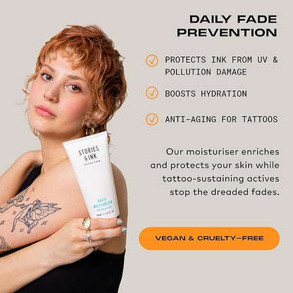 Stories & Ink Tattoo Care | DAILY MOISTURIZER for healed skin - with Advanced UV Ink Protection to Prevent Tattoo Fading, Protects & Hydrates Healed Tattoos, 200 mL / 6.8 Fl Oz