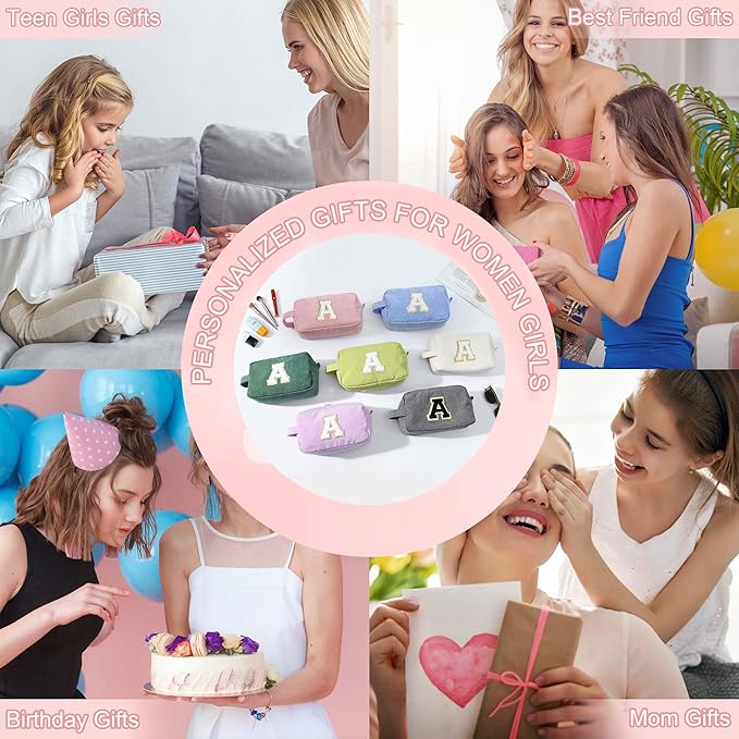 YOOLIFE Small Cute Makeup Bag - Personalized Teen Girl Gifts for Daughter Sister Girlfriend Best Friend Birthday Gifts for Women Mom Teacher Grandma Gifts Initial Blue Makeup Bag Cosmetic Bag Letter S