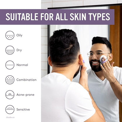 Sud Scrub® Antimicrobial Silicone Face Scrubber, 1 Pack, Gentle Face Exfoliator for Sensitive Skin, Eco Friendly Facial Cleansing Brush, Exfoliating Face Brush for Men and Women (Purple)