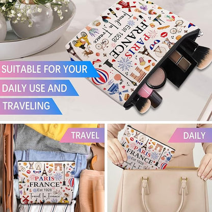Paris Travel Gifts for Women Makeup Bag, Paris City Themed Souvenirs Cosmetic Bag, Zipper Pouch
