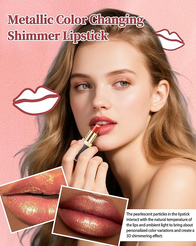 Metallic Brown Color Changing Shimmer Lipstick for Women,3D Shine High Impact Long Lasting Hydrating Transfer Proof Lipstick,Creamy Matte Non Sticky Plumping Lipgloss,Full Coverage Lip Color Makeup 06