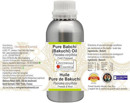 Greenwood Essential Pure Babchi (Bakuchi) Oil (Psoralea corylifolia) Cold Pressed 300ml (10 oz)