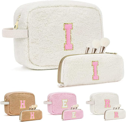 for Christmas Day Gifts, Travel Makeup Bag for Women, Initial Make Up Bag Set for 6 7 8 9 10 11 12 13 Years Old Kids Tween Girls, Large Cosmetic Skincare Bags for Birthday Gifts, White I