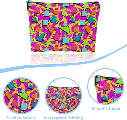 Makeup Bag Memphis Style Cosmetic Bag Mini Portable Travel Toiletry Bag Organizer Makeup Brushes Aesthetic Accessories Waterproof Storage Bag for Women