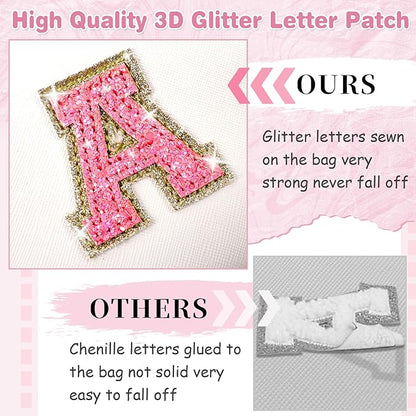 Small Personalized Initial A-Z Patch Makeup Bag,White Cute PU Leather Glitter Letter Cosmetic Bag for Teen Girls,Travel Toiletry Bag with Zipper,Preppy Monogrammed Birthday Gift for Daughter Niece G